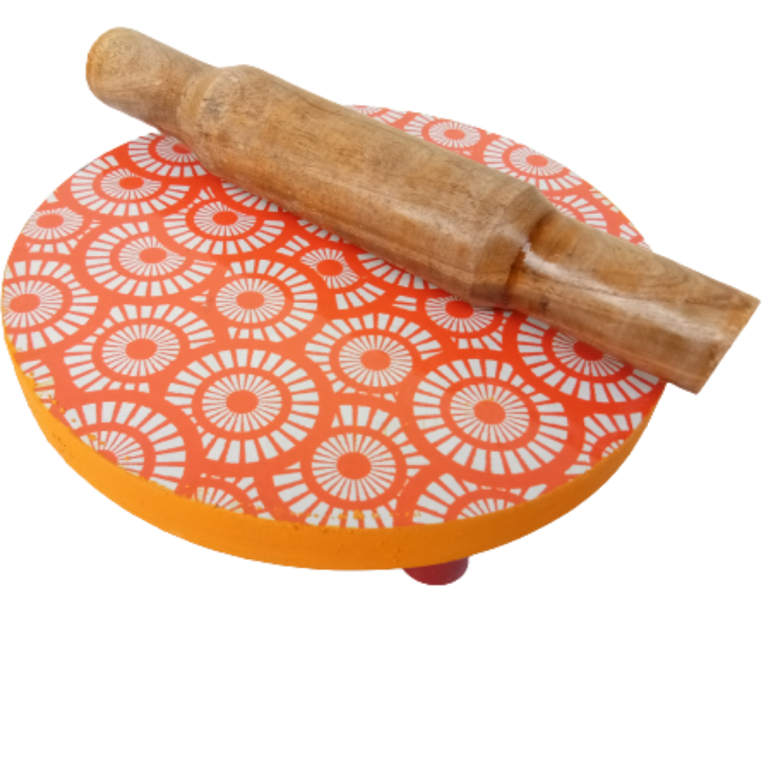 Combo Set for Kitchen - Wooden Mica Chakla Board / Poori Palagai (10 Inch dia, 0.75 inch thick, 500 g) & Belan / Belani / Urulai Kattai (28-30 cm, 400 g)