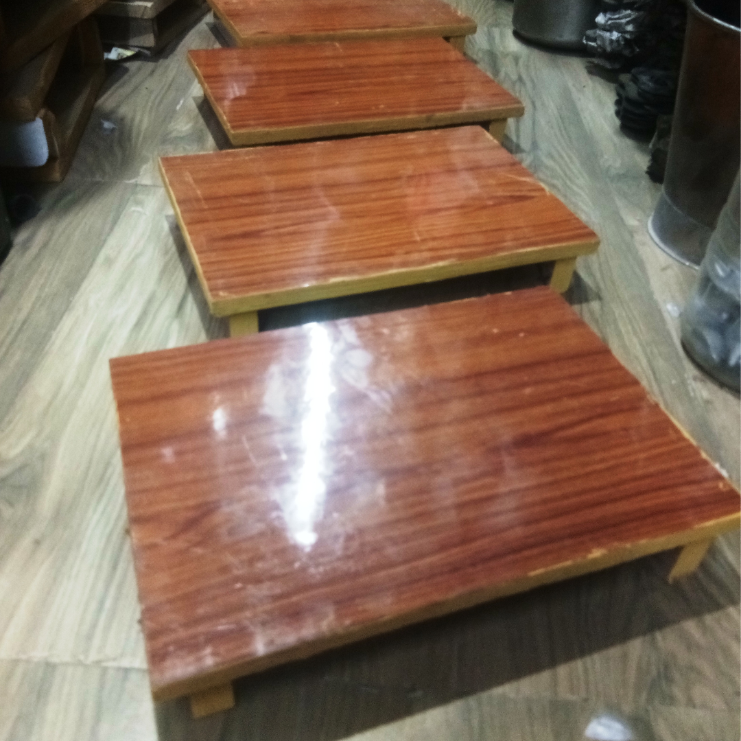 Wooden Handcrafted Pooja Peeta Chowki / Manapalagai / Low Height Wooden Table with Mica sheet (Big Size)