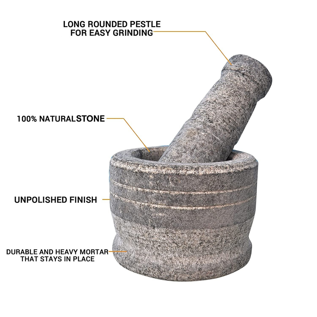 Natural Black Stone Mortar & Pestle / Khalbatta Okhli Masher / Khal Musal / Dasta Ural / Kundi Sota / Kharal Masher / Idi Kallu β Medium