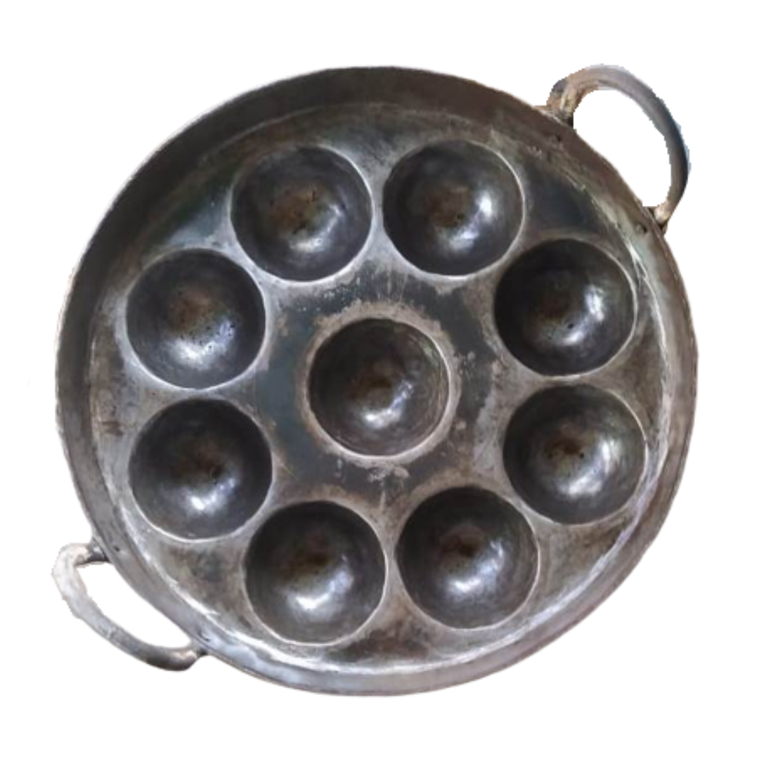 Pure Iron Deep Paniyaram Kallu / Paddu Pan / Ponganalu Chatti with 9 Cavities (Traditional Handmade Item)