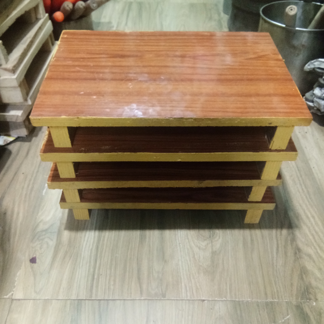 Wooden Handcrafted Pooja Peeta Chowki / Manapalagai / Low Height Wooden Table with Mica sheet (Big Size)