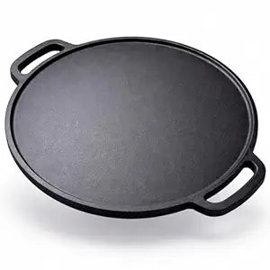 Heavy Duty Cast Iron Dosa Tawa 12" – Flat Base, Pre-Seasoned, Double Handle | 3.5 Kg