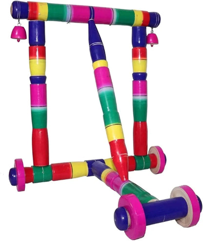 Multicolour Wooden Baby Walker Traditional Nadavandi Handmade for Kids Toddlers Activity – Push Walker for Baby for Age 0-3 Years