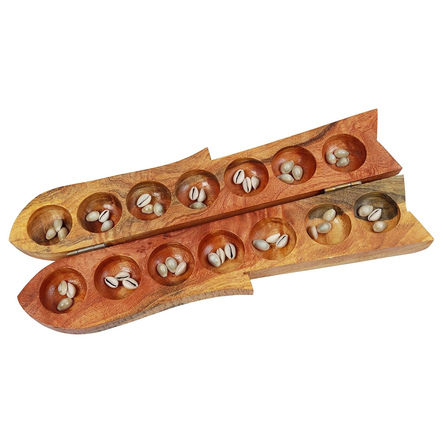 Handicrafts Vamana Guntalu / Pallanguzhi / Passuppandi / Mancala Wooden Board Game with 70 Cowrie Shells - 14 Pits