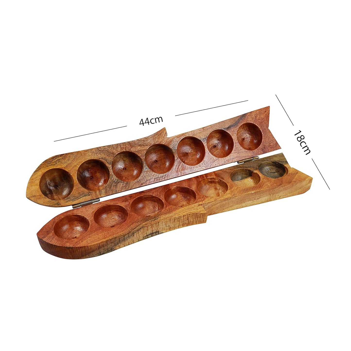 Handicrafts Vamana Guntalu / Pallanguzhi / Passuppandi / Mancala Wooden Board Game with 70 Cowrie Shells - 14 Pits