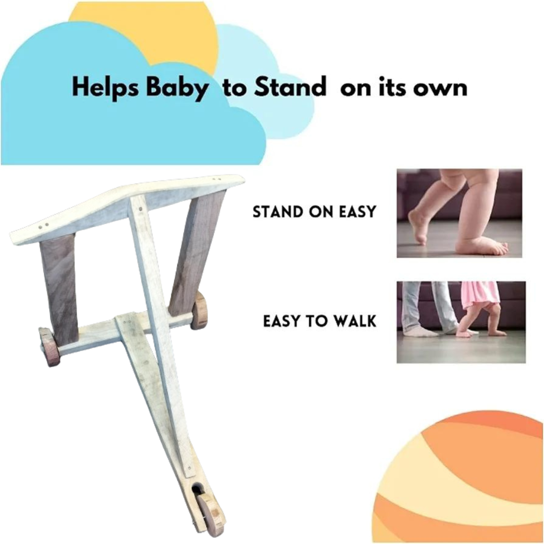 "Handcrafted Nadavandi Wooden Baby Walker - Ideal Toddler Activity Push Walker for Ages 0-3 Years"