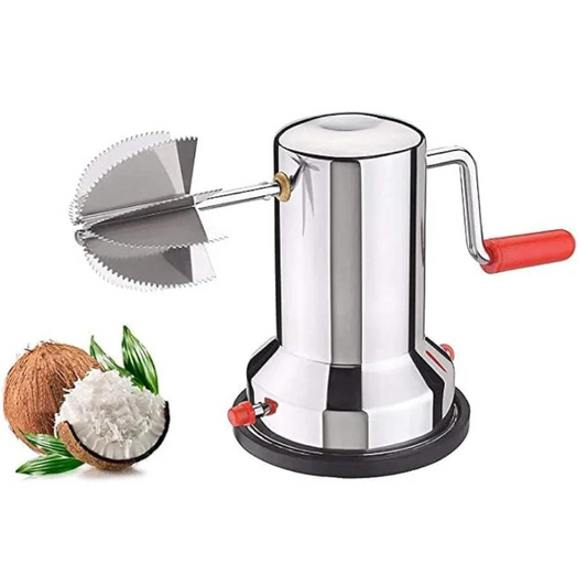 Stainless Steel Coconut Scraper for Kitchen, Vacuum Base, Rotatable Handle, Manual Operation, Silver