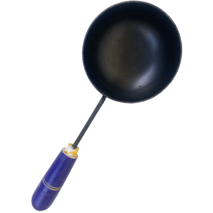 Deep Bottom Iron Tadka pan / Frying Pan / Tarka Karshul / Omelette Pan / Thalippu Karandi / Loha Oggarane Pan / Lokhand Chaunk Pan with Wooden Handle (400 g, 32 cm, 300 ml)