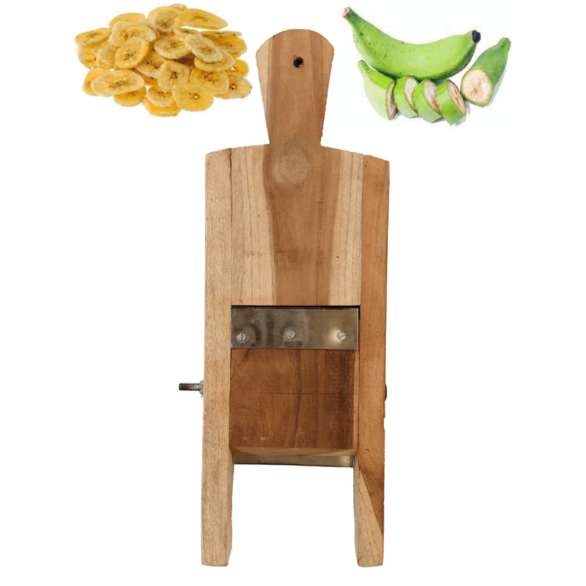 Traditional Handheld Wooden Double Side Vegetable Slicer / Banana, Potato, Cabbage, Onion Slicer / Plantain, Tapioca Chopper / Baji Kattai / Chips Cutter (L x W x H: 12 x 4 x 1 inch, Small)