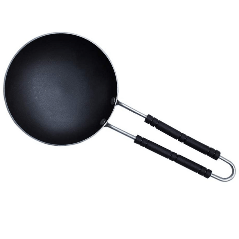 Iron Tadka Pan / Fry Pan, Pre-Seasoned Iron Tadka Pan with Anti Burn Plastic Handle