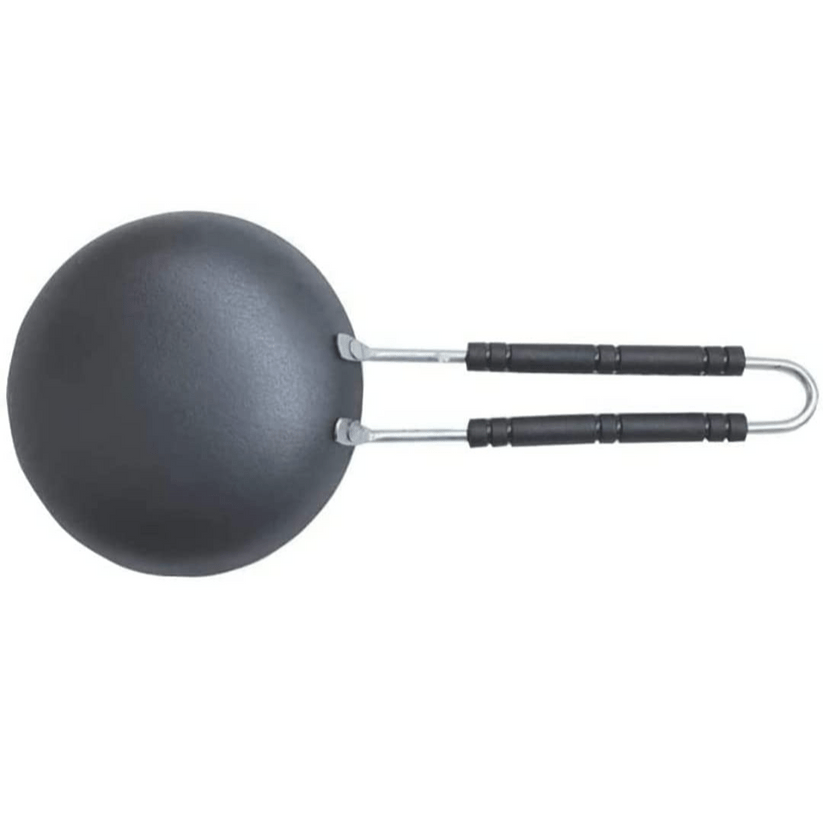 Iron Tadka Pan / Fry Pan, Pre-Seasoned Iron Tadka Pan with Anti Burn Plastic Handle