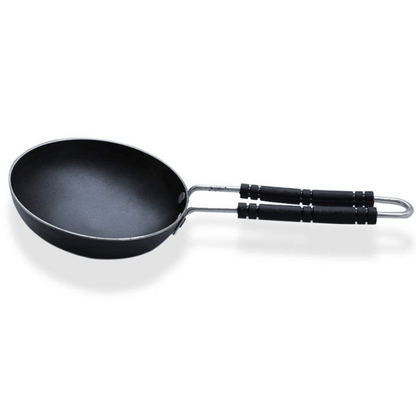 Iron Tadka Pan / Fry Pan, Pre-Seasoned Iron Tadka Pan with Anti Burn Plastic Handle