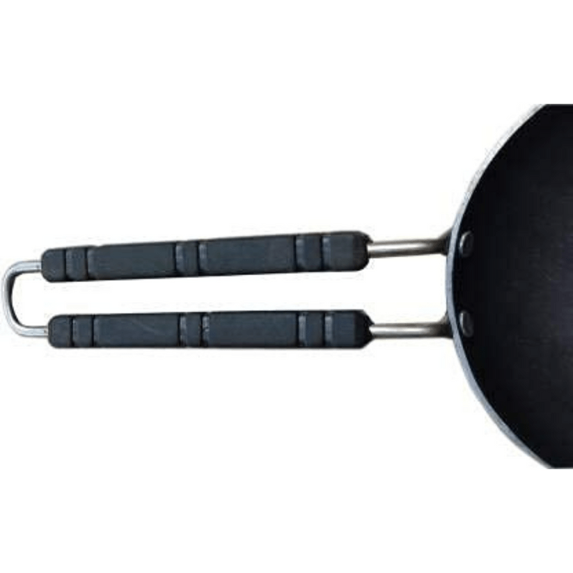 Iron Tadka Pan / Fry Pan, Pre-Seasoned Iron Tadka Pan with Anti Burn Plastic Handle