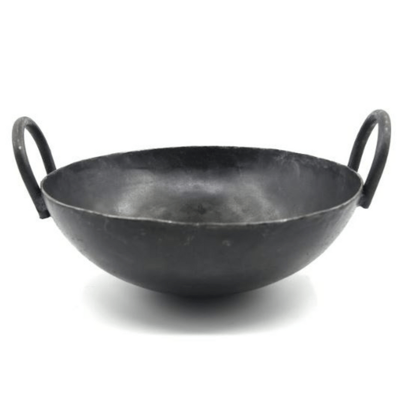 Handmade Heavy Weight Pure Iron Kadai for Cooking (8 to 15 Inches), Black