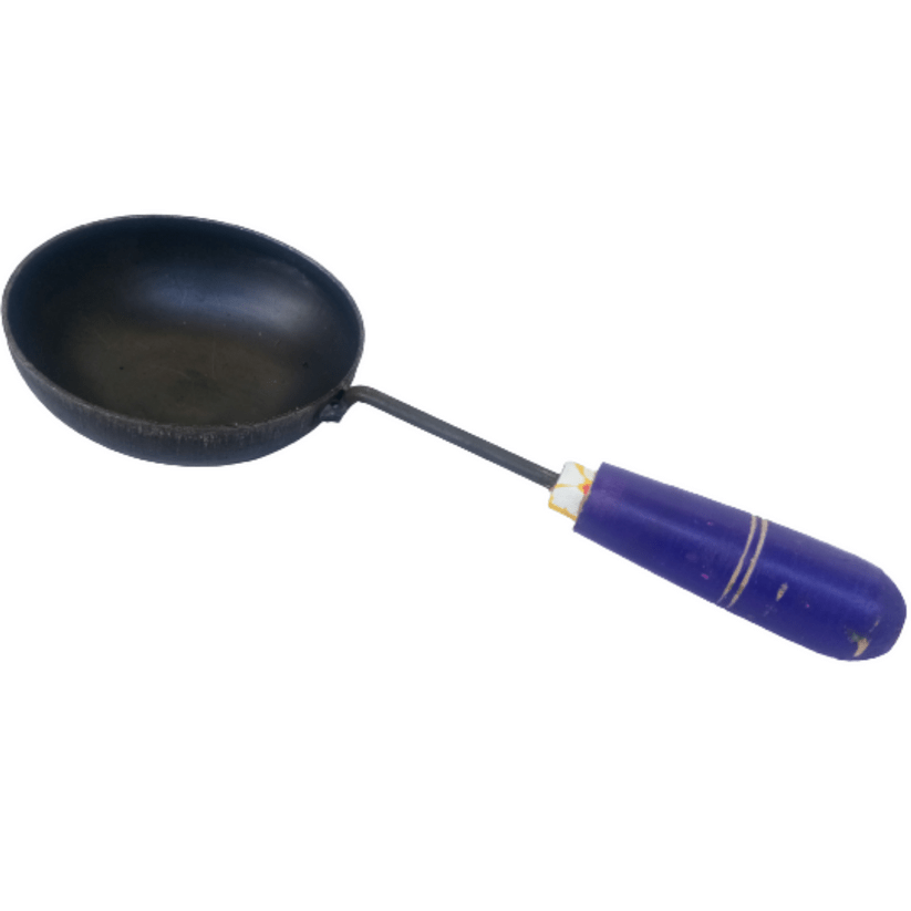 Deep Bottom Iron Tadka pan / Frying Pan / Tarka Karshul / Omelette Pan / Thalippu Karandi / Loha Oggarane Pan / Lokhand Chaunk Pan with Wooden Handle (400 g, 32 cm, 300 ml)