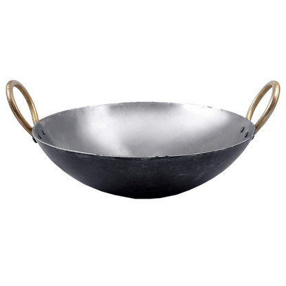 Traditional Small Deep Pure Iron Kadai for Cooking (8 to 12 Inches), Black