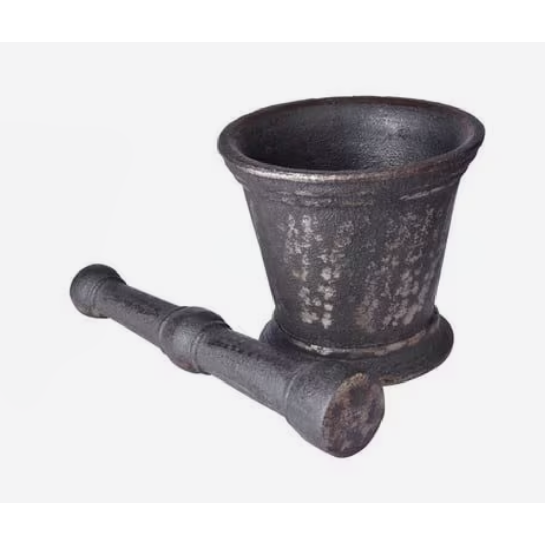 Cast-Iron Mortar & Pestle | Silbatta |Spice, Medicine Grinder Masher| Okhli | Musal | Khalbatta | Ideal for Hand Grinder