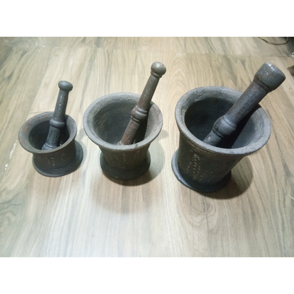 Cast-Iron Mortar & Pestle | Silbatta |Spice, Medicine Grinder Masher| Okhli | Musal | Khalbatta | Ideal for Hand Grinder