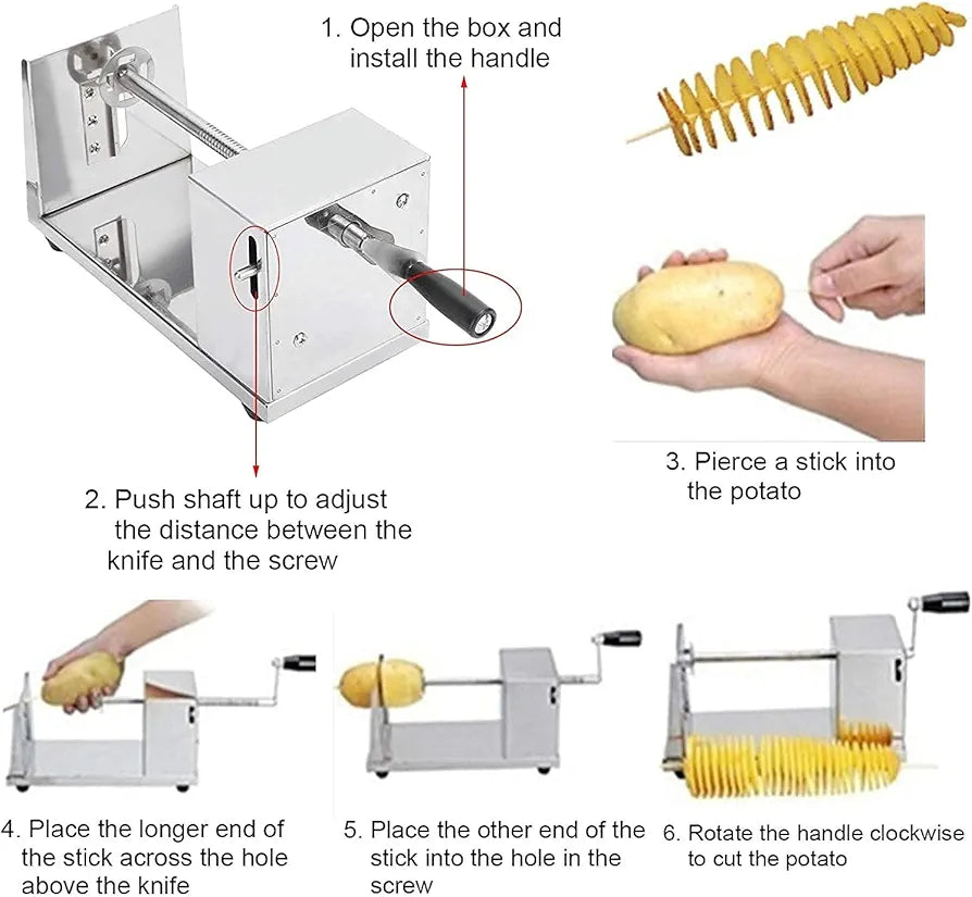 Stainless Steel Potato Spiral Cutter | Manual Twister Slicer Machine for Chips | Durable Metal Potato Slicer (6 x 5.5 x 11.3 in)