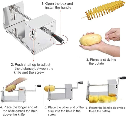 Stainless Steel Potato Spiral Cutter | Manual Twister Slicer Machine for Chips | Durable Metal Potato Slicer (6 x 5.5 x 11.3 in)
