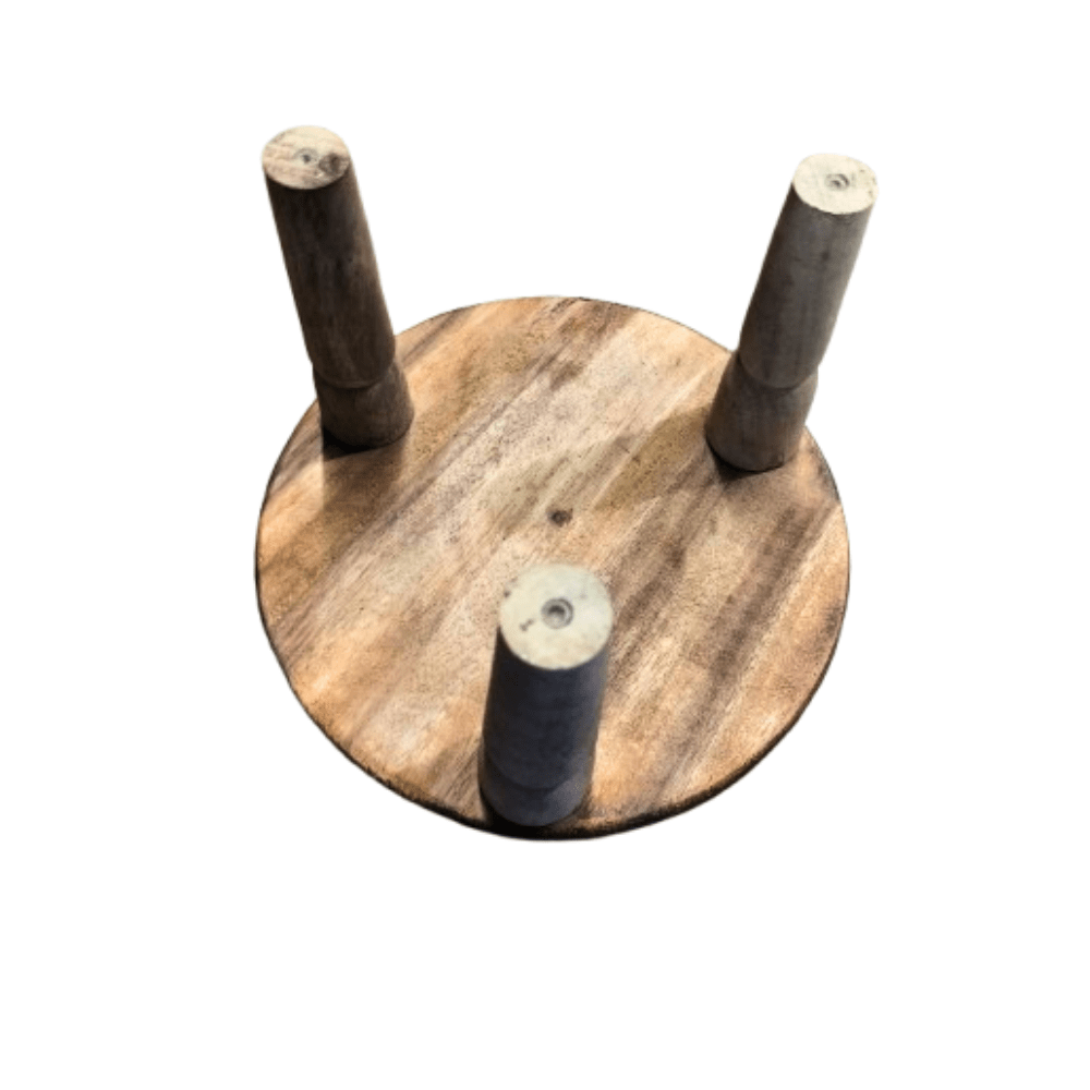 Wooden Mukkali / Chowki – 11 Inch Round, 7.25 inch Height Traditional Wooden Stool | Pooja Stand | Abhisheka Peeta | Puja Patla | 3-Legged Wooden Stand