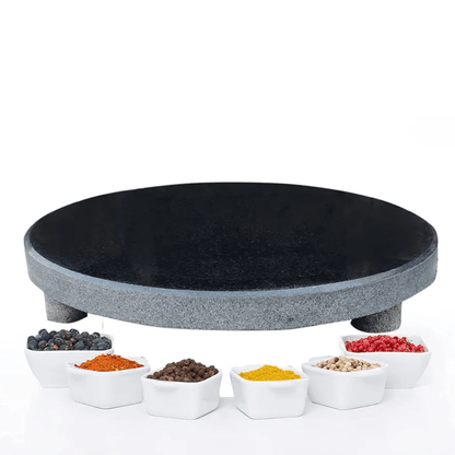 Heavy Duty Granite Roti / Chapati Maker – 10 Inch Diameter, 2.5 kg Approx – Traditional Stone Chakla with Anti-Slip Base (Assorted Color & Design)