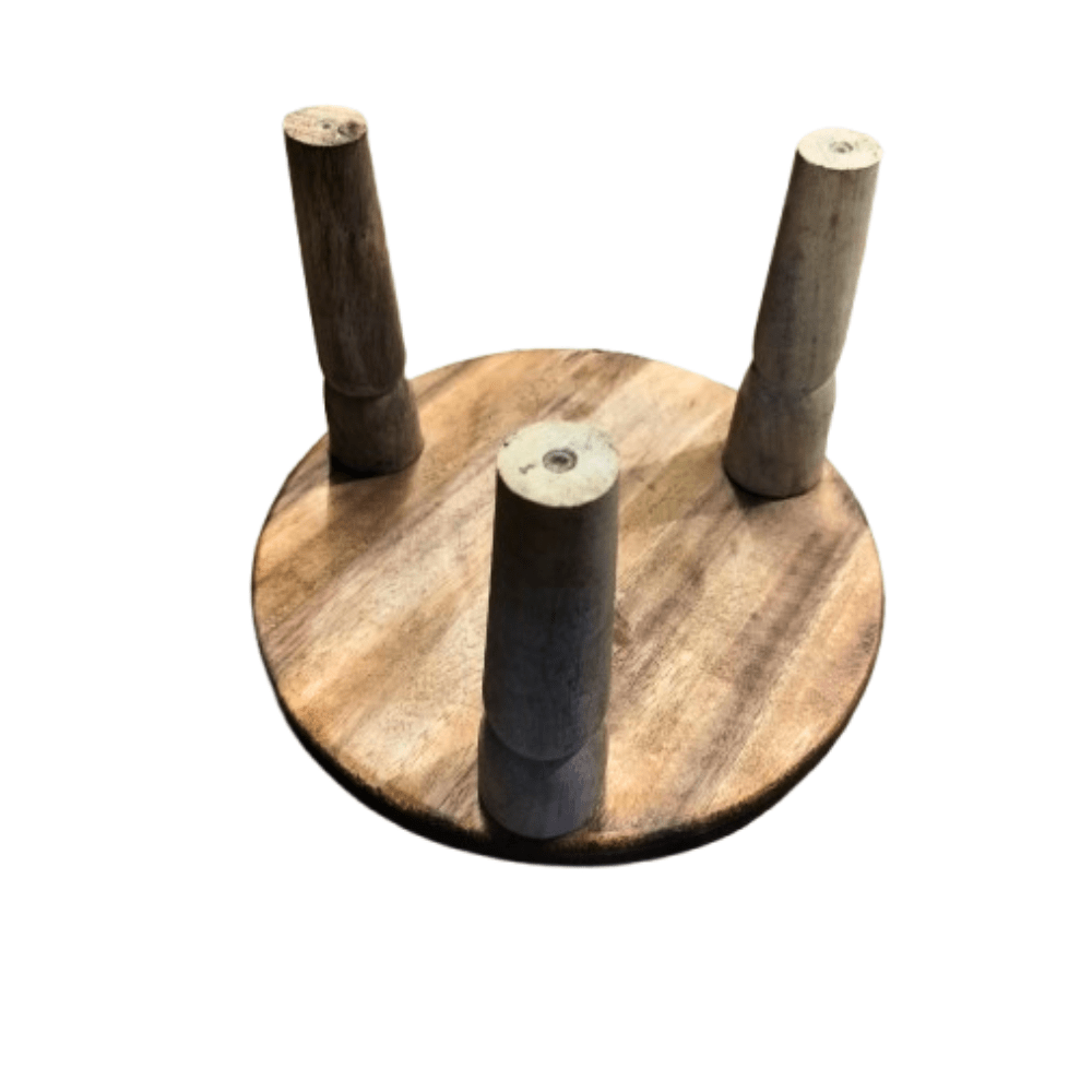Wooden Mukkali / Chowki – 11 Inch Round, 7.25 inch Height Traditional Wooden Stool | Pooja Stand | Abhisheka Peeta | Puja Patla | 3-Legged Wooden Stand