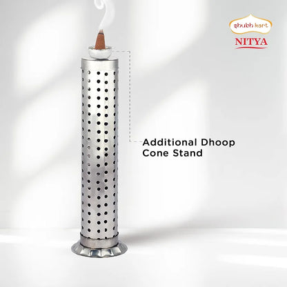 Stainless Steel Incense Stick Holder with Ash Catcher | Durable Agarbatti Stand for Worship | Silver Color | Pack of 2