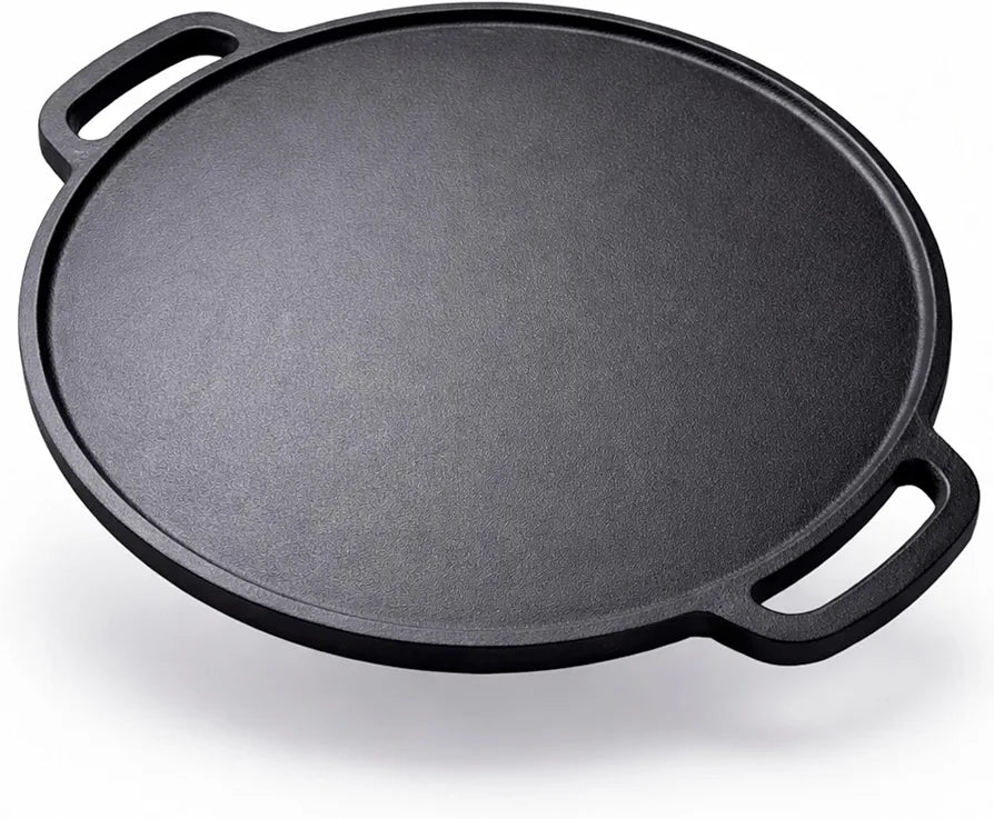 Deep Bottom 12-Inch Pre-Seasoned Cast Iron Dosa Tawa with Dual Handles (3.5 kg) – Flat Griddle for Dosa, Roti & Uttapam | Gas & Induction Compatible