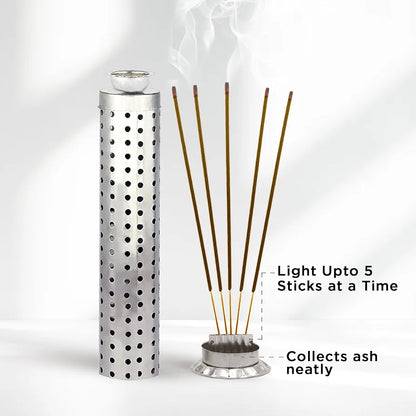 Stainless Steel Incense Stick Holder with Ash Catcher | Durable Agarbatti Stand for Worship | Silver Color | Pack of 2