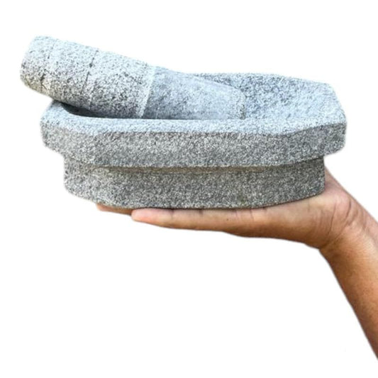 8-Inch Natural Stone Kalvam / Ammikallu – Traditional Mortar & Pestle Grinder for Spices and Herbs | Heavy Stone Khalbatta / Kharal | Medium Size