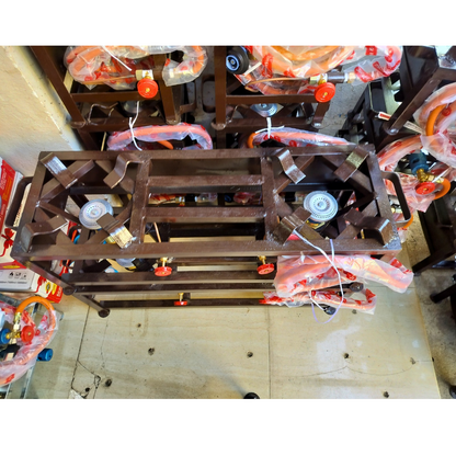 Double Burner Commercial Iron Gas Stove Bhatti | Heavy-Duty High-Pressure Chulha for Hotels, Canteens & Food Stalls | Manual Ignition