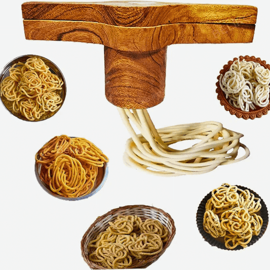 Traditional Wooden Murukku Maker with 4 Interchangeable Iron Plates β Handcrafted Chakli Press