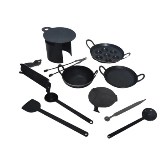 12 Pcs Iron Miniature Kitchen Toy Set – Traditional Kids Cooking Play Set
