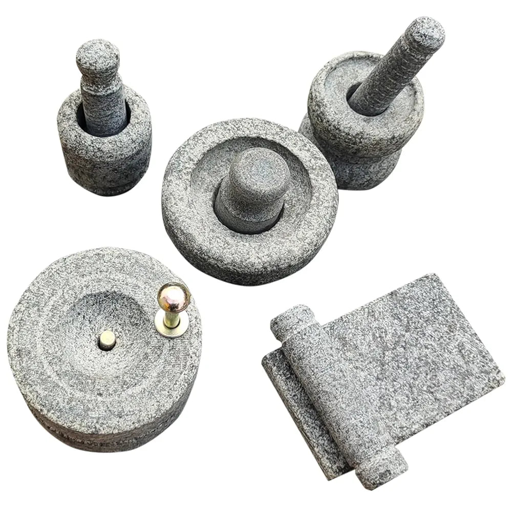Stone Miniature Kitchen Set (5 Pcs) – Traditional Grinding Tools for Kids Play, Pooja & Housewarming Décor