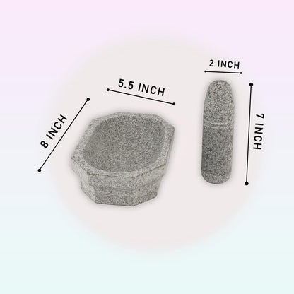8-Inch Natural Stone Kalvam / Ammikallu – Traditional Mortar & Pestle Grinder for Spices and Herbs | Heavy Stone Khalbatta / Kharal | Medium Size