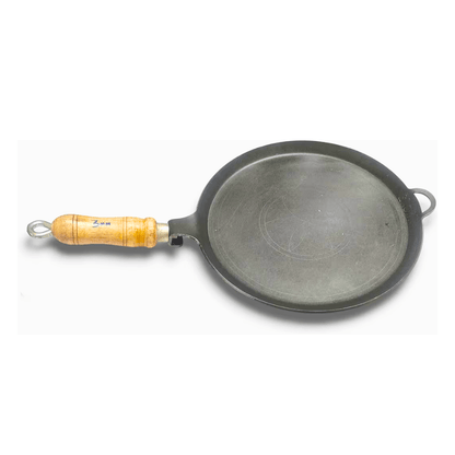 Premium Pure Iron Dosa Tawa – Flat with Border | Wooden Handle | Heavy 3–4mm Thick | 10” & 12” Sizes | Handmade in India 🍳🔥