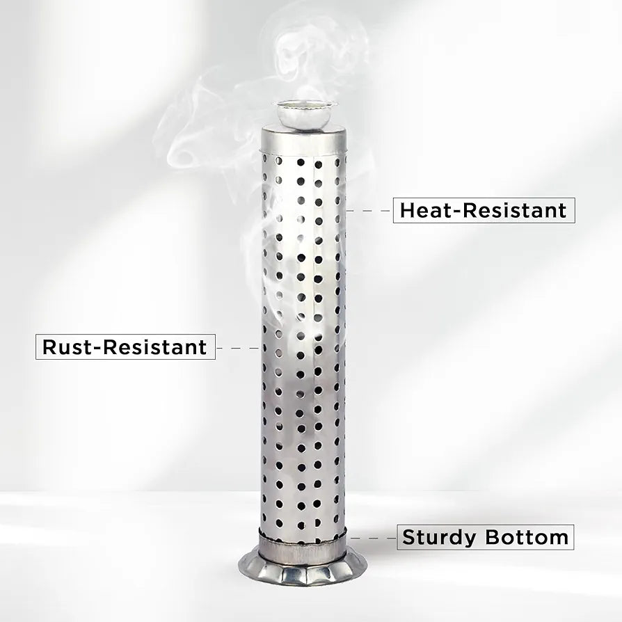 Stainless Steel Incense Stick Holder with Ash Catcher | Durable Agarbatti Stand for Worship | Silver Color | Pack of 2