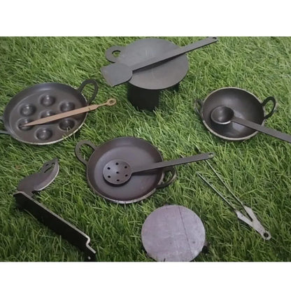 12 Pcs Iron Miniature Kitchen Toy Set – Traditional Kids Cooking Play Set