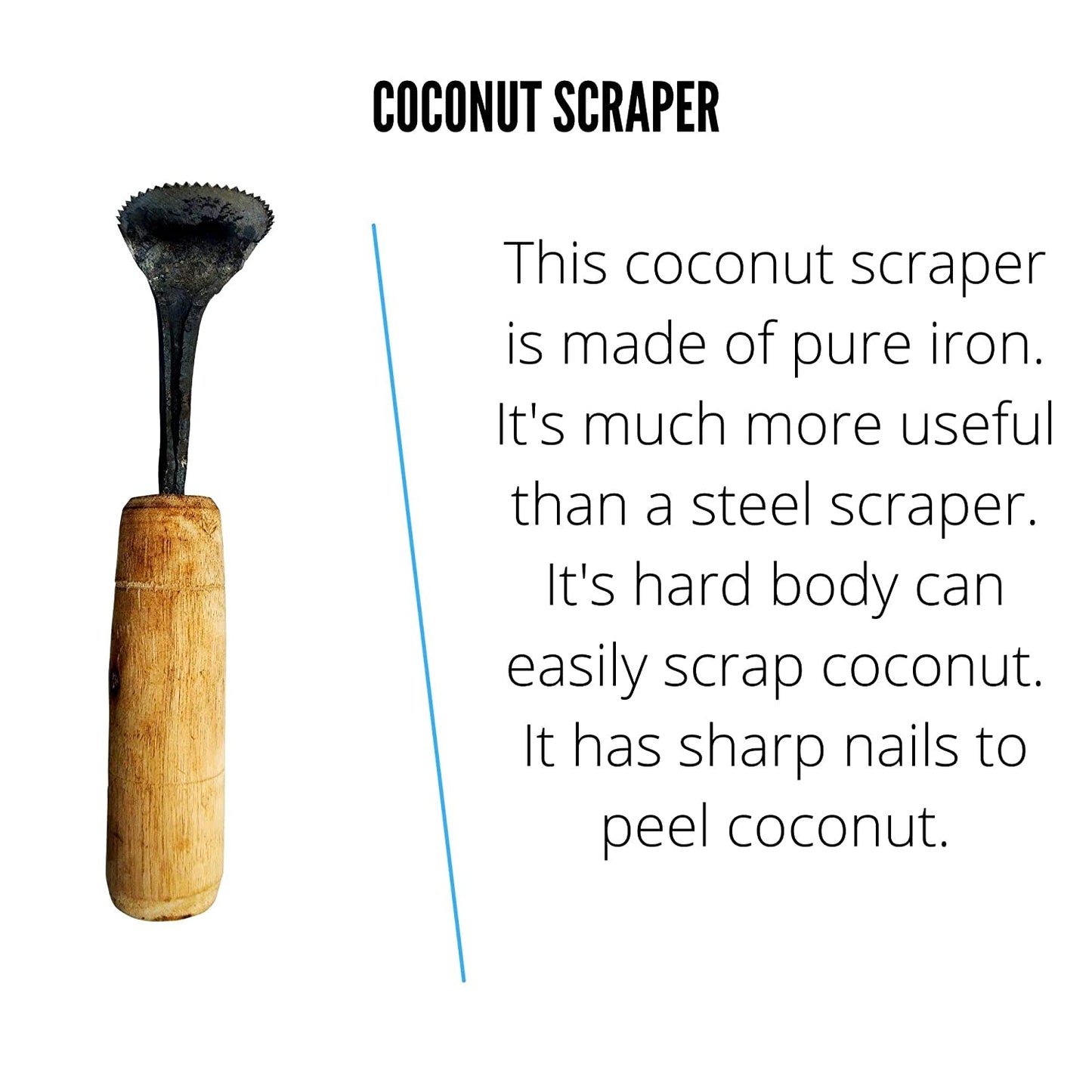 Iron Coconut Scraper / Coconut Grater with Wooden Handle