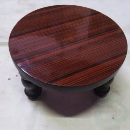 Wooden Mica Sheet Attached Mukkali Manai / Pooja Stand / Chowki / Abhisheka Peeta / Three Legged Short Stool for Puja & Decor