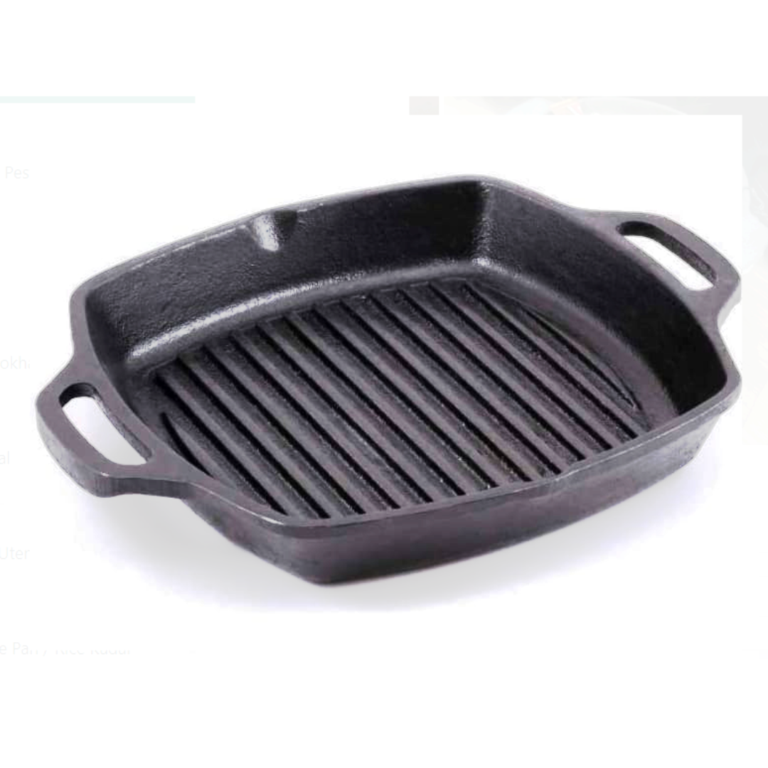 Cast Iron Cookware Tandoor Grill Pan / Non-Stick Barbeque / Sandwich Maker / Induction & Gas Compatible | Fish Frying Pan / Non-Toxic - (10in, Looped Handle)