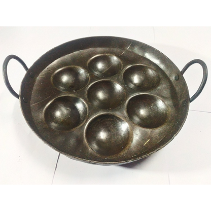 Pure Iron Deep Paniyaram Kallu / Paddu Pan / Ponganalu Chatti with 7 Cavities (Traditional Handmade Item)