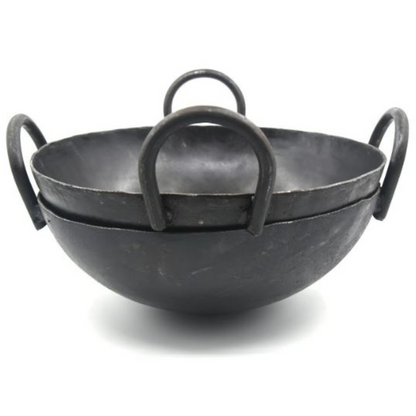 Handmade Heavy Weight Pure Iron Kadai for Cooking (8 to 15 Inches), Black