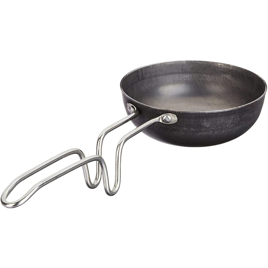 Deep Bottom Iron Tadka pan / Frying Pan / Thalippu Karandi with Steel Handle (400 g, 28 cm, 250 ml)