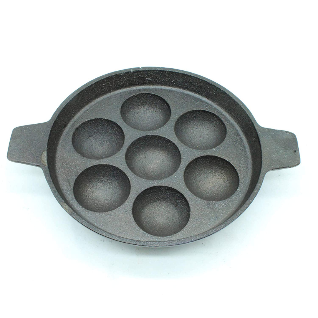 Cast Iron 7 Pits Kuzhi Paniyaram Kallu / Paddu Pan / Ponganalu Chatti (Traditional Handmade Item)