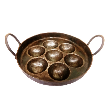 Pure Iron Deep Paniyaram Kallu / Paddu Pan / Ponganalu Chatti with 7 Cavities (Traditional Handmade Item)