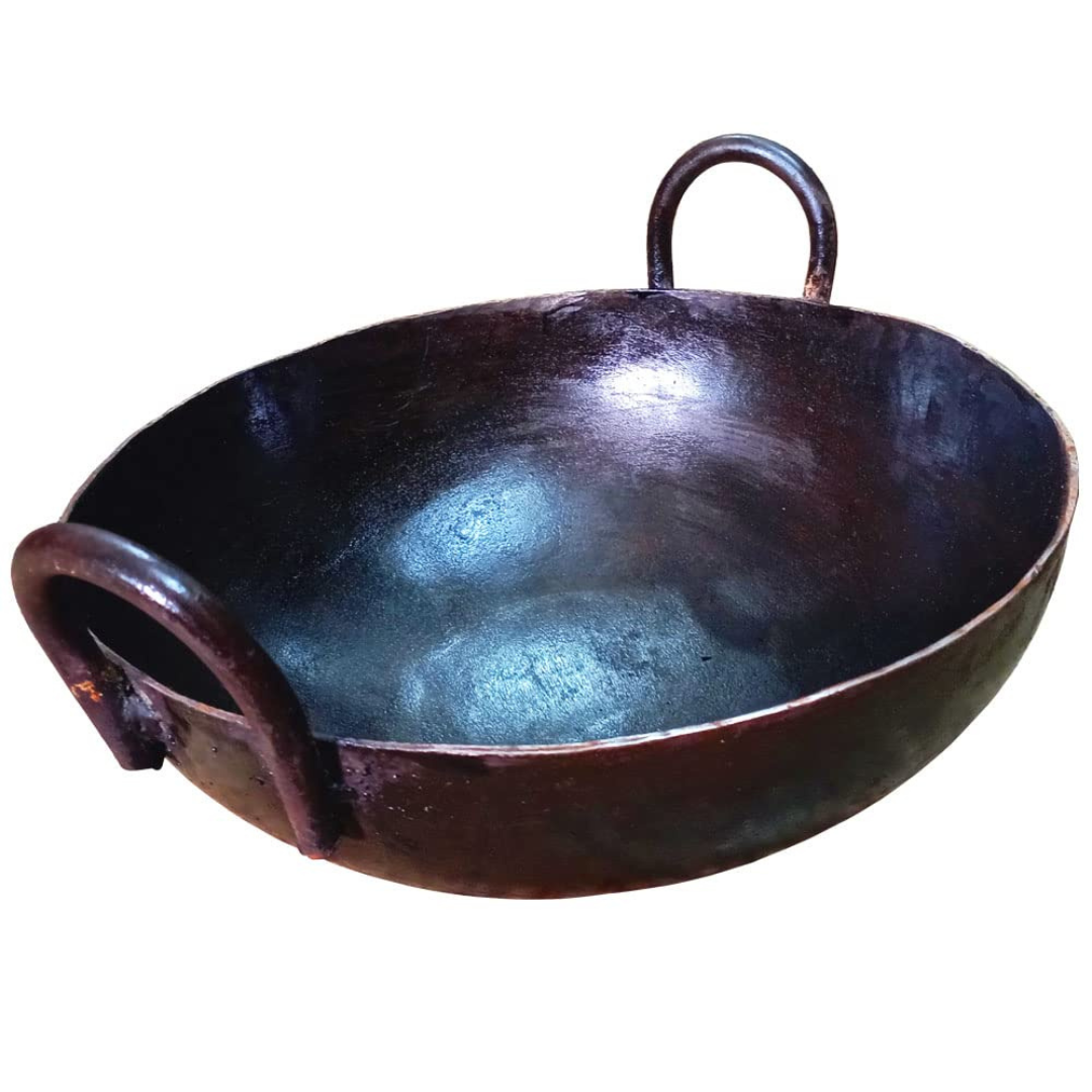 Handmade Heavy Weight Pure Iron Kadai for Cooking (8 to 15 Inches), Black