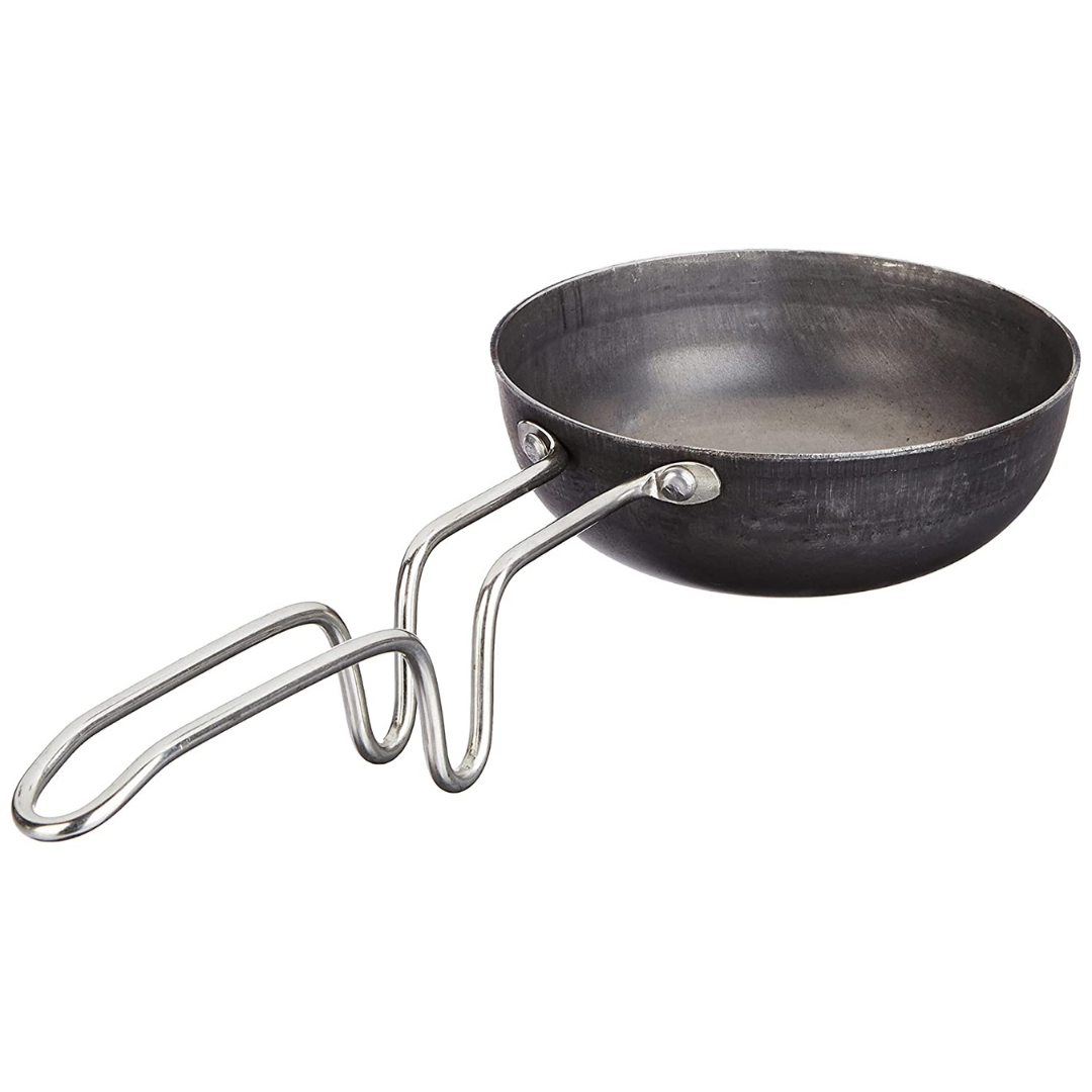 Deep Bottom Iron Tadka pan / Frying Pan / Thalippu Karandi with Steel Handle (400 g, 28 cm, 250 ml)