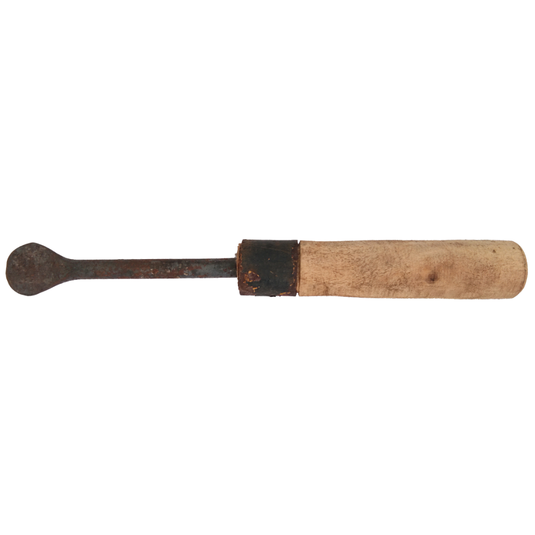 Traditional Dry Coconut Flesh Remover / Opener / Splitter / Knife / Peeler / Scraper / Grater / Iron Tool with a Wooden Handle - Handmade (18 cm, 200 g)